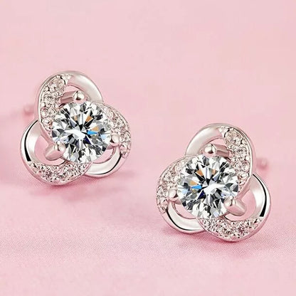 925 Sterling Silver Crystal Swirl Stud Earrings