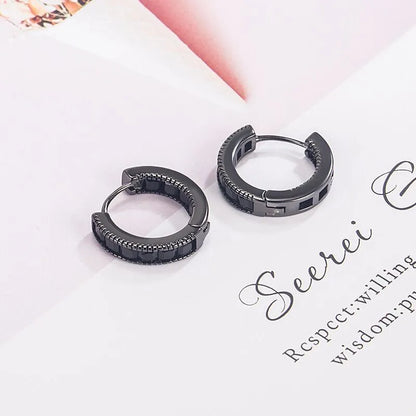 925 Sterling Silver Cubic Zirconia Black Hoop Earrings for Women & Girls