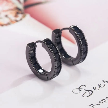 925 Sterling Silver Cubic Zirconia Black Hoop Earrings for Women & Girls