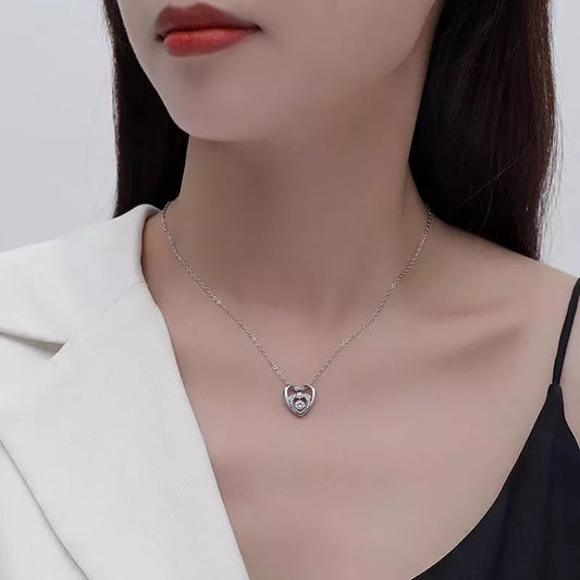 925 Sterling Silver Double Heart Pendant Necklace with Moonstone