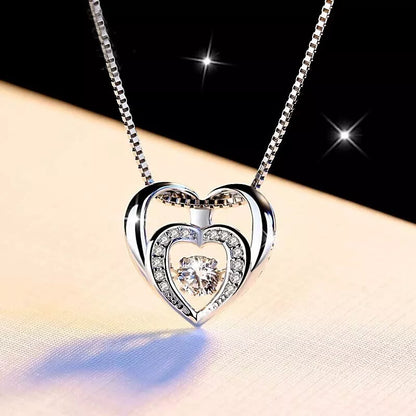 925 Sterling Silver Double Heart Pendant Necklace with Moonstone