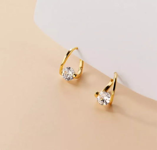 Gold Twist CZ Circle Hoop Huggie Earrings