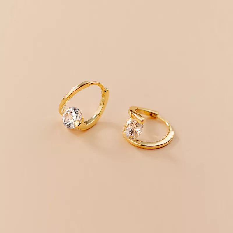 Gold Twist CZ Circle Hoop Huggie Earrings