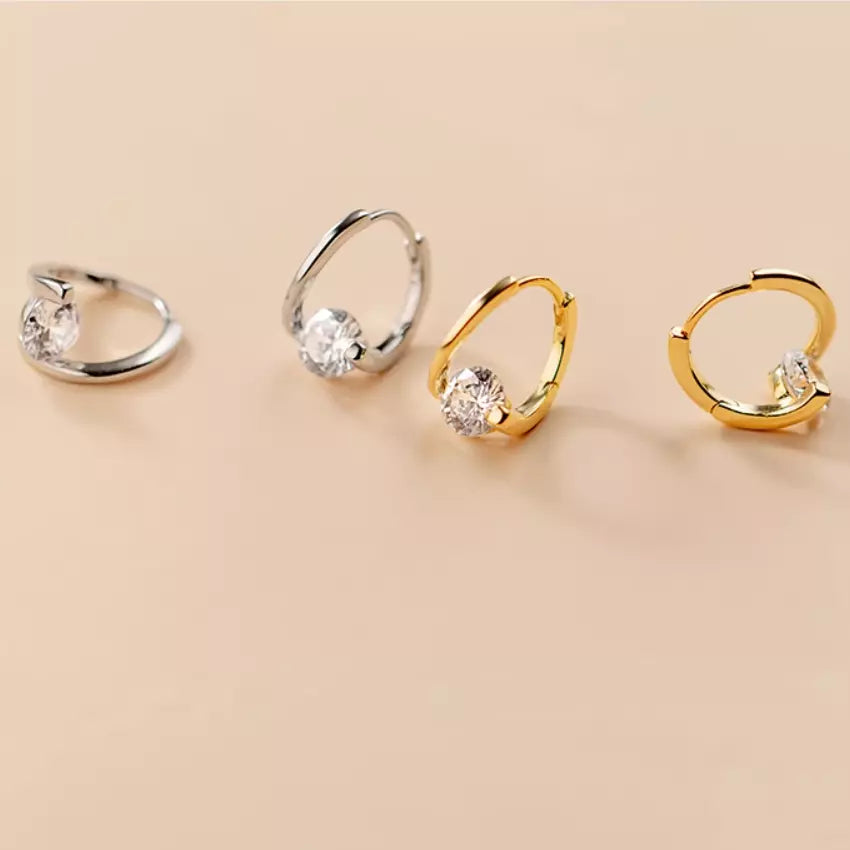 Gold Twist CZ Circle Hoop Huggie Earrings