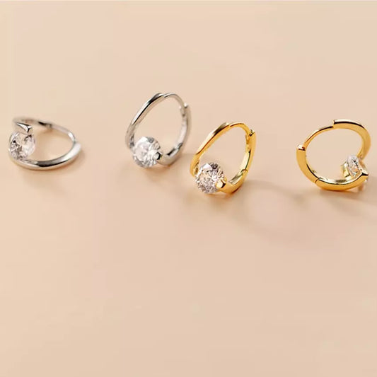 Gold Twist CZ Circle Hoop Huggie Earrings