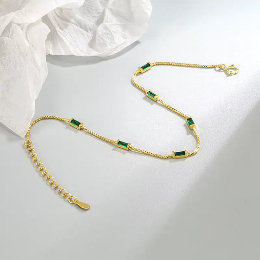 Elegant Green Zircon Charm Gold Bracelet