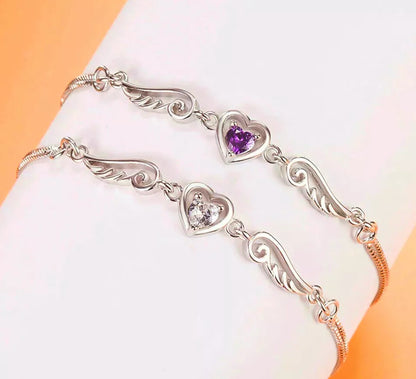 Heart and Angel Wing Linked Charm Bracelet | 16+3cm Adjustable Size