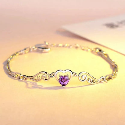 Heart and Angel Wing Linked Charm Bracelet | 16+3cm Adjustable Size
