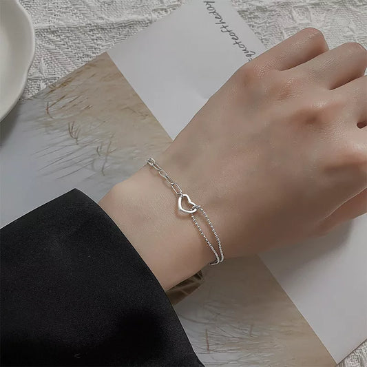 925 Sterling Silver Heart Chain Bracelet Minimalist Elegant Jewelry Perfect Gift for Women & Girls