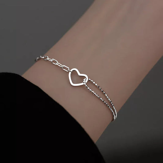 925 Sterling Silver Heart Chain Bracelet Minimalist Elegant Jewelry Perfect Gift for Women & Girls