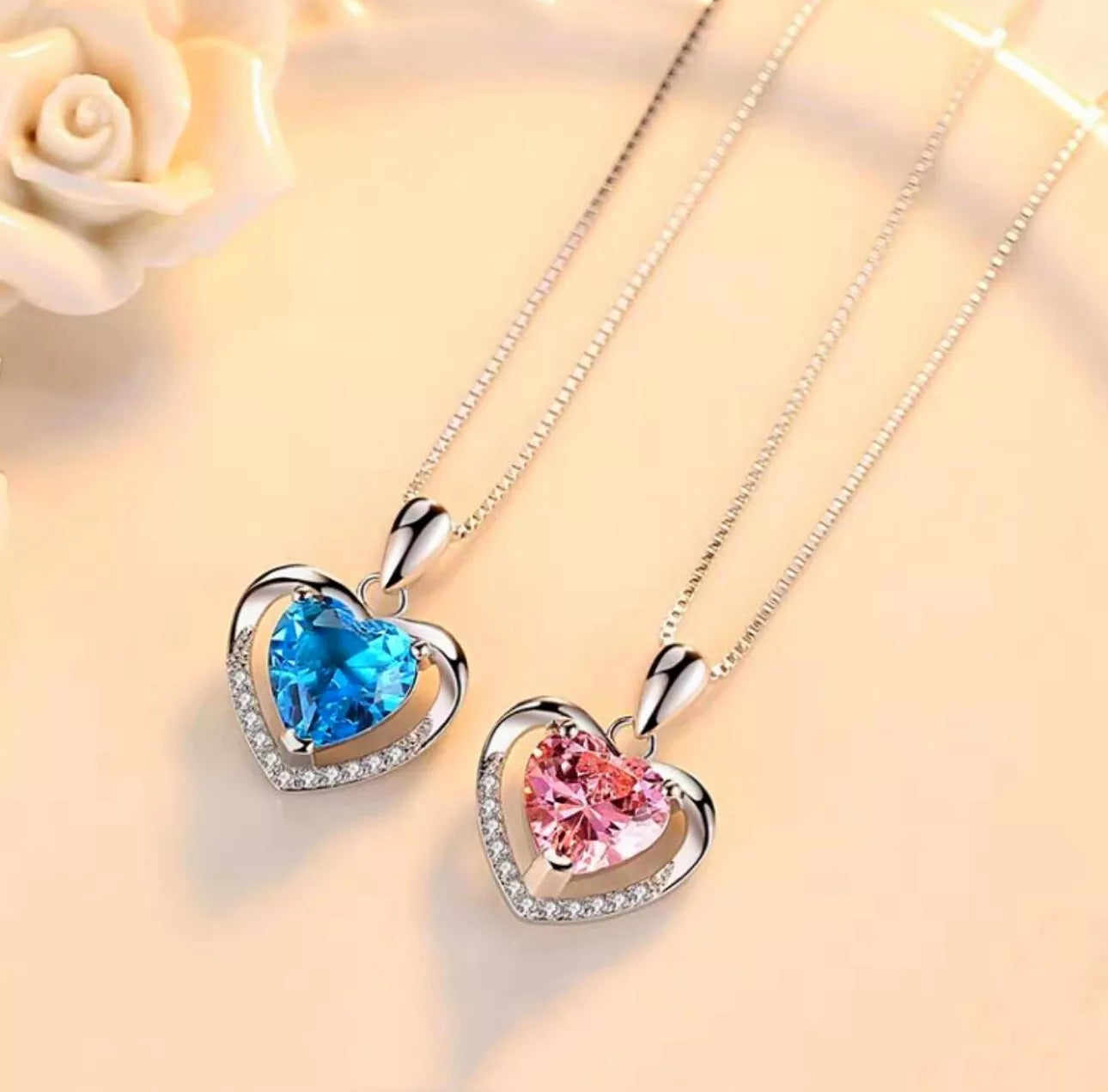 925 Sterling Silver Heart Crystal Pendant Necklace for Women – Elegant Chain Jewelry Gift