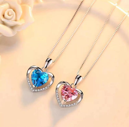 925 Sterling Silver Heart Crystal Pendant Necklace for Women – Elegant Chain Jewelry Gift