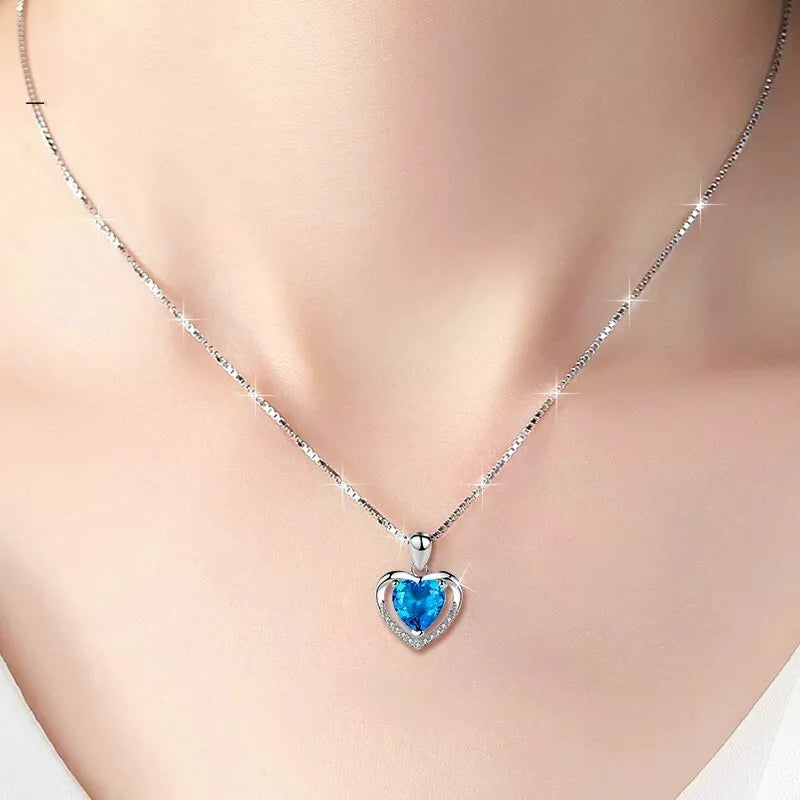 925 Sterling Silver Heart Crystal Pendant Necklace for Women – Elegant Chain Jewelry Gift