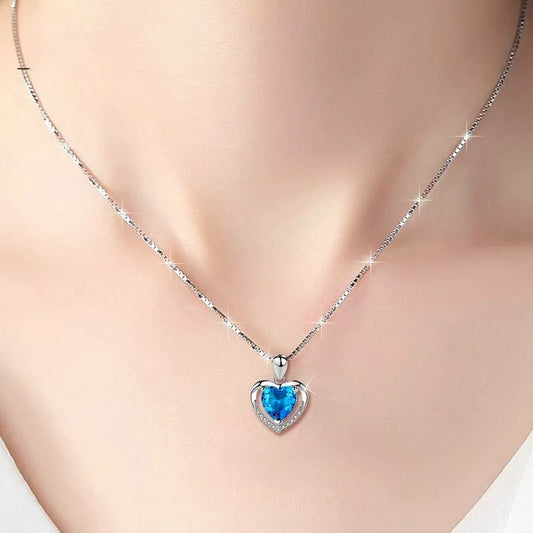 925 Sterling Silver Heart Crystal Pendant Necklace for Women – Elegant Chain Jewelry Gift