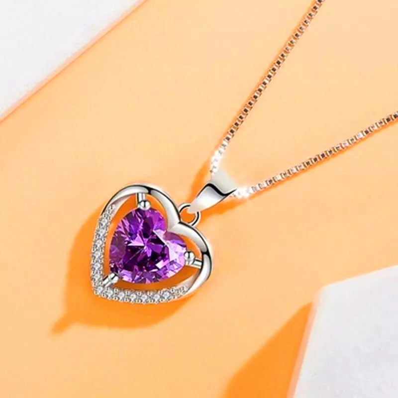 925 Sterling Silver Heart Crystal Pendant Necklace for Women – Elegant Chain Jewelry Gift