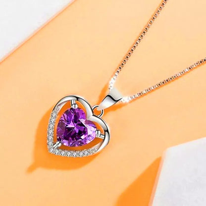 925 Sterling Silver Heart Crystal Pendant Necklace for Women – Elegant Chain Jewelry Gift