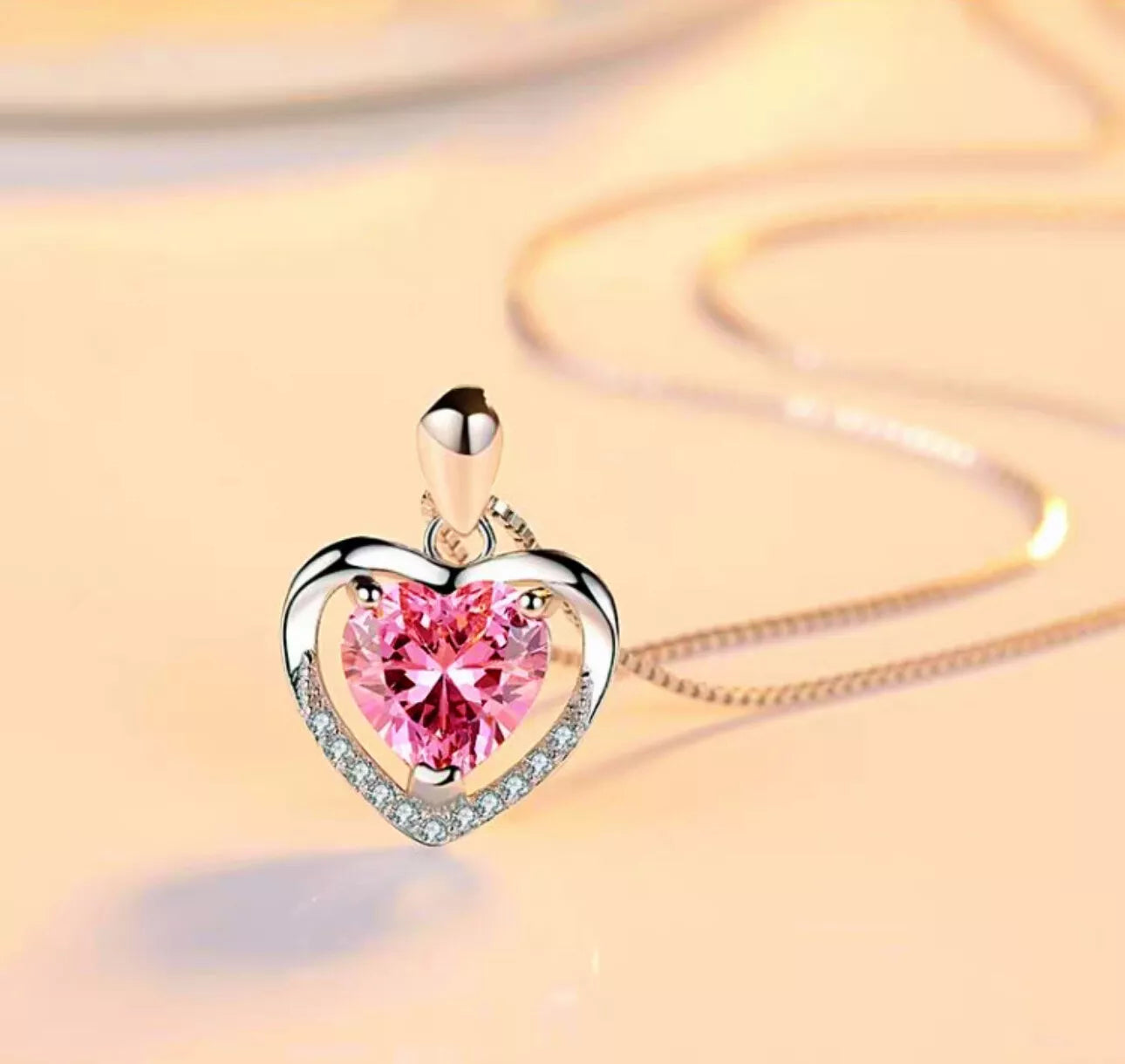 925 Sterling Silver Heart Crystal Pendant Necklace for Women – Elegant Chain Jewelry Gift