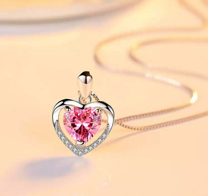 925 Sterling Silver Heart Crystal Pendant Necklace for Women – Elegant Chain Jewelry Gift