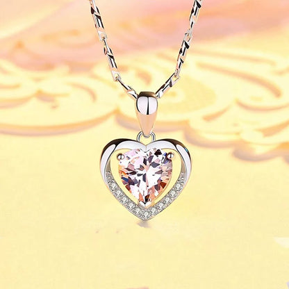 925 Sterling Silver Heart Crystal Pendant Necklace for Women – Elegant Chain Jewelry Gift