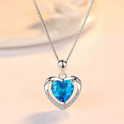925 Sterling Silver Heart Crystal Pendant Necklace for Women – Elegant Chain Jewelry Gift