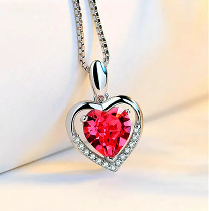 925 Sterling Silver Heart Crystal Pendant Necklace for Women – Elegant Chain Jewelry Gift