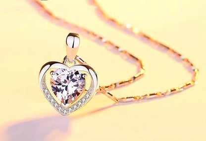 925 Sterling Silver Heart Crystal Pendant Necklace for Women – Elegant Chain Jewelry Gift