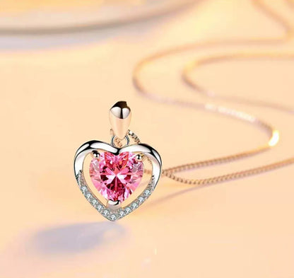925 Sterling Silver Heart Crystal Pendant Necklace for Women – Elegant Chain Jewelry Gift