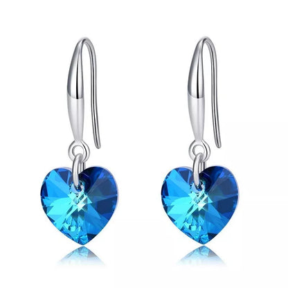 925 Sterling Silver Heart Ocean Blue Drop Earrings for Women – Elegant Hook Stud Jewelry Gift UK