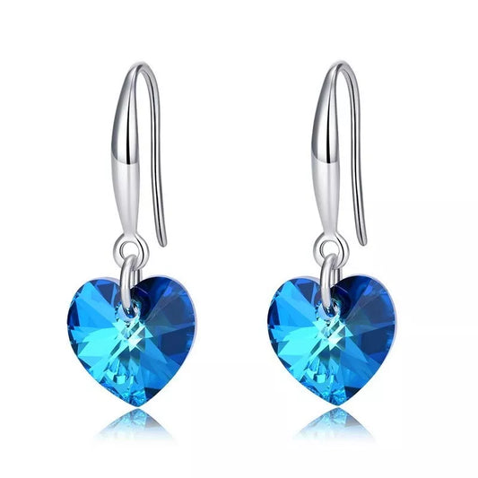925 Sterling Silver Heart Ocean Blue Drop Earrings for Women – Elegant Hook Stud Jewelry Gift UK