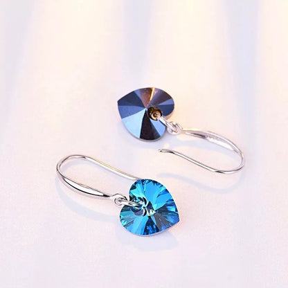 925 Sterling Silver Heart Ocean Blue Drop Earrings for Women – Elegant Hook Stud Jewelry Gift UK