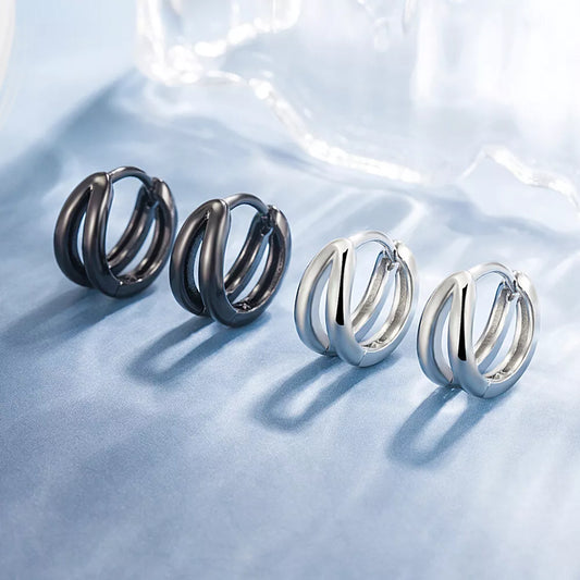 Black and Silver Hoop Earrings for Women & Girls