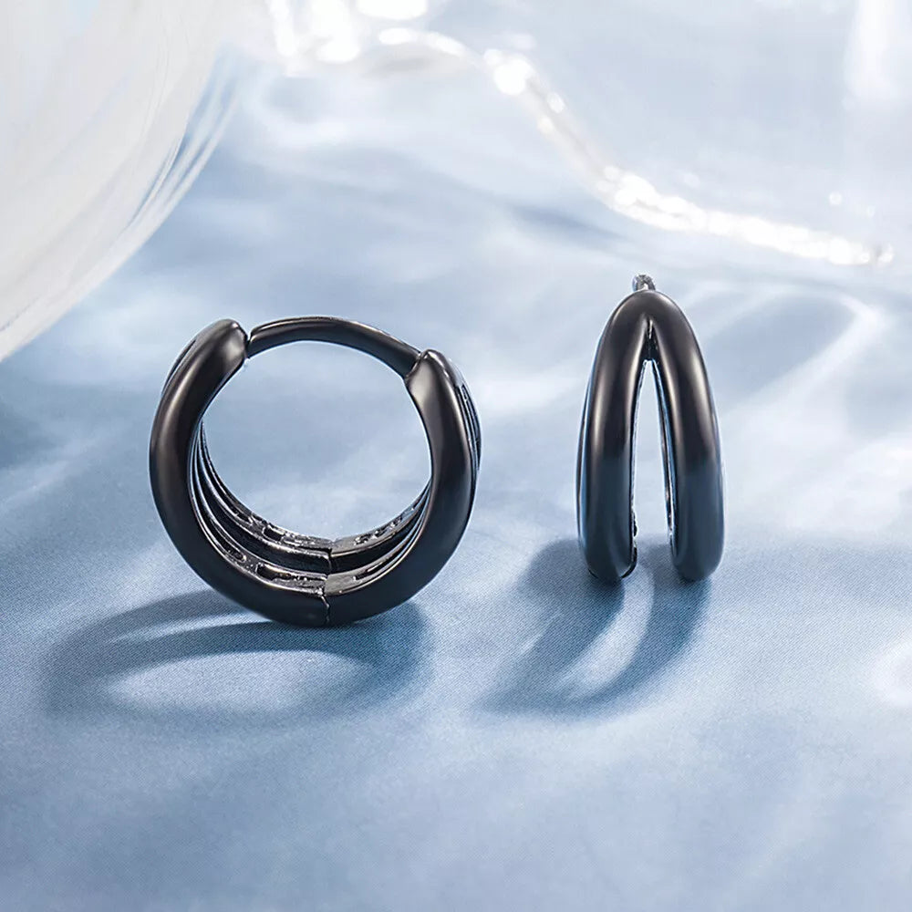 Black and Silver Hoop Earrings for Women & Girls