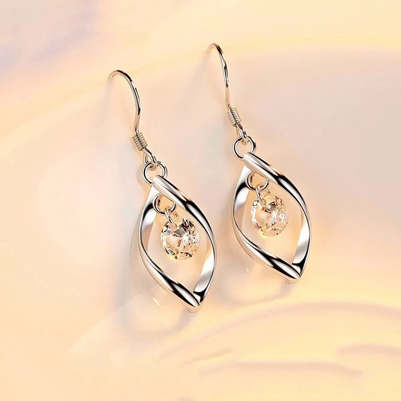 925 Sterling Silver Leaf Drop Dangle Swirl Hook Long Earrings for Women – Elegant Jewelry Gift
