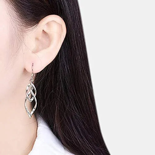 925 Sterling Silver Double Leaf Drop Earrings for Women – Long Dangle Hook Jewelry Gift
