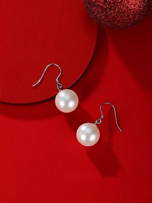 925 Sterling Silver Big Pearl Drop Hook Earrings