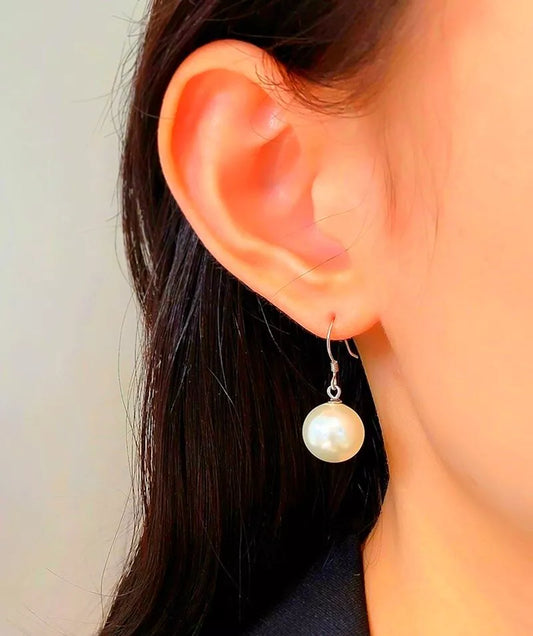 925 Sterling Silver Big Pearl Drop Hook Earrings