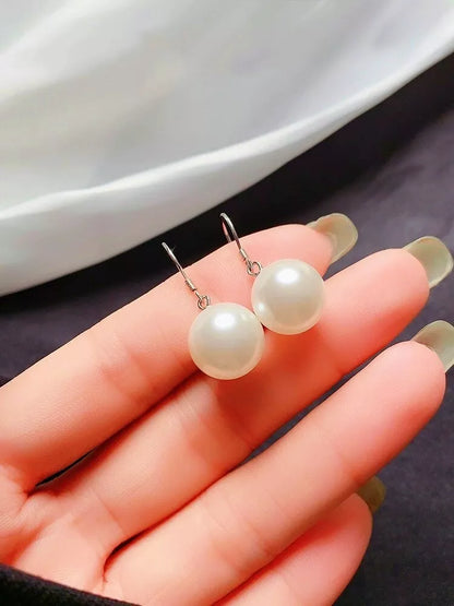 925 Sterling Silver Big Pearl Drop Hook Earrings