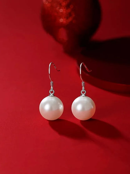 925 Sterling Silver Big Pearl Drop Hook Earrings