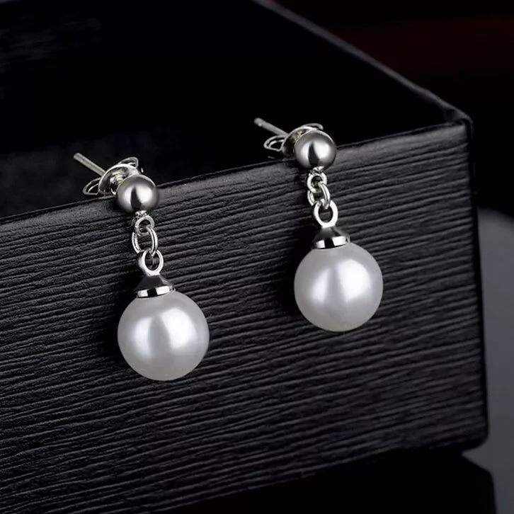 925 Sterling Silver Pearl Drop Stud Earrings