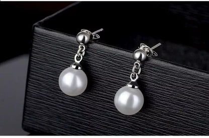 925 Sterling Silver Pearl Drop Stud Earrings for Women & Girls