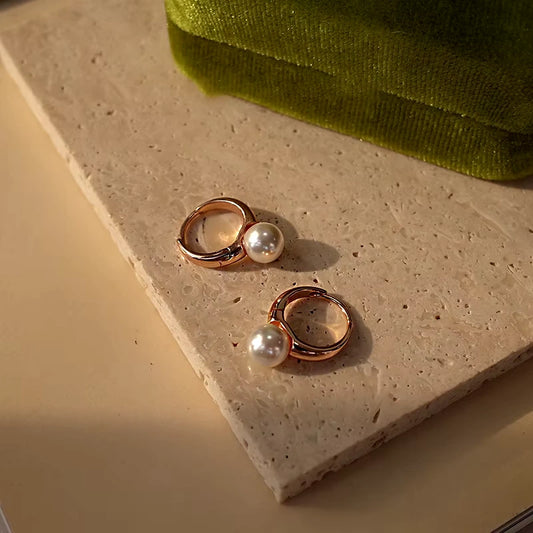 925 Sterling Silver Pearl Inlaid Hoop Earrings