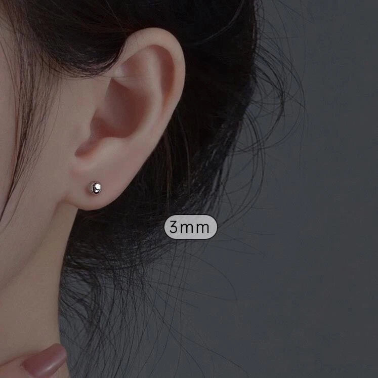 Round Bead Stud Earrings 925 Sterling Silver