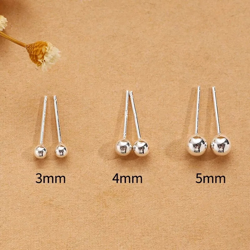 Round Bead Stud Earrings 925 Sterling Silver