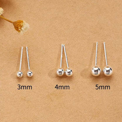 Round Bead Stud Earrings 925 Sterling Silver