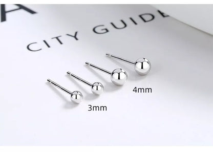 Round Bead Stud Earrings 925 Sterling Silver