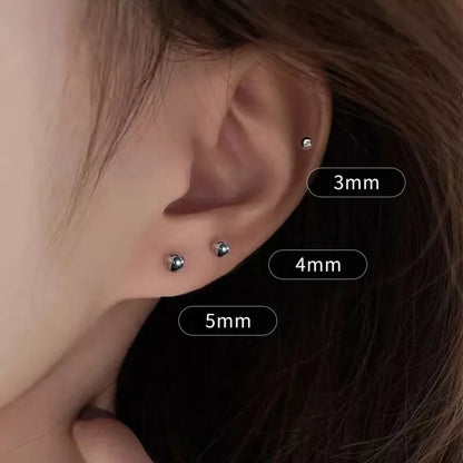 Round Bead Stud Earrings 925 Sterling Silver
