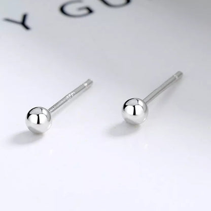 Round Bead Stud Earrings 925 Sterling Silver