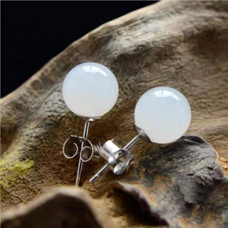 925 Sterling Silver Round Moonstone Stud Earrings