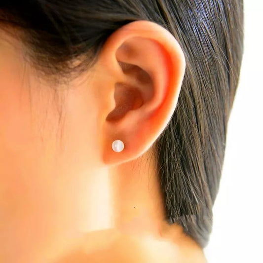925 Sterling Silver Round Moonstone Stud Earrings