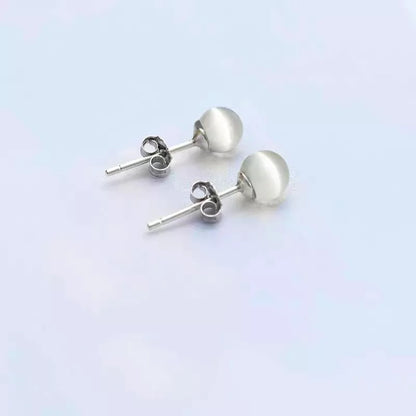 925 Sterling Silver Round Moonstone Stud Earrings